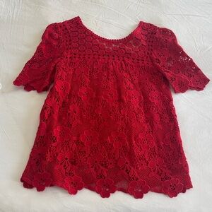 Chic Red Floral Lace Blouse